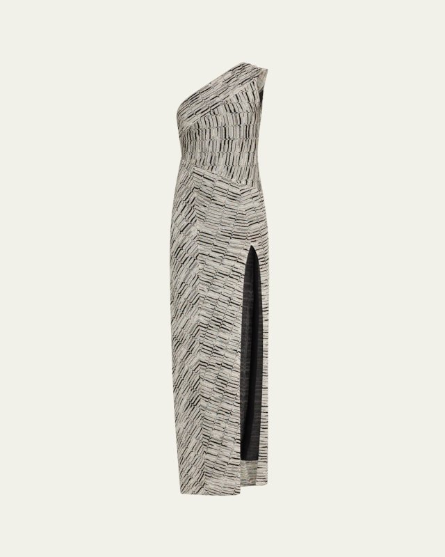 One-Shoulder Zigzag Woven Gown